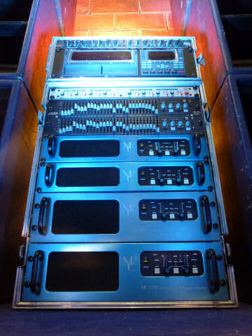 Amp Rack fitted with MC2 Power Amplifiers, XTA Graphic Equalizer and Klark Teknik DN800 Analog 4-way Crossover